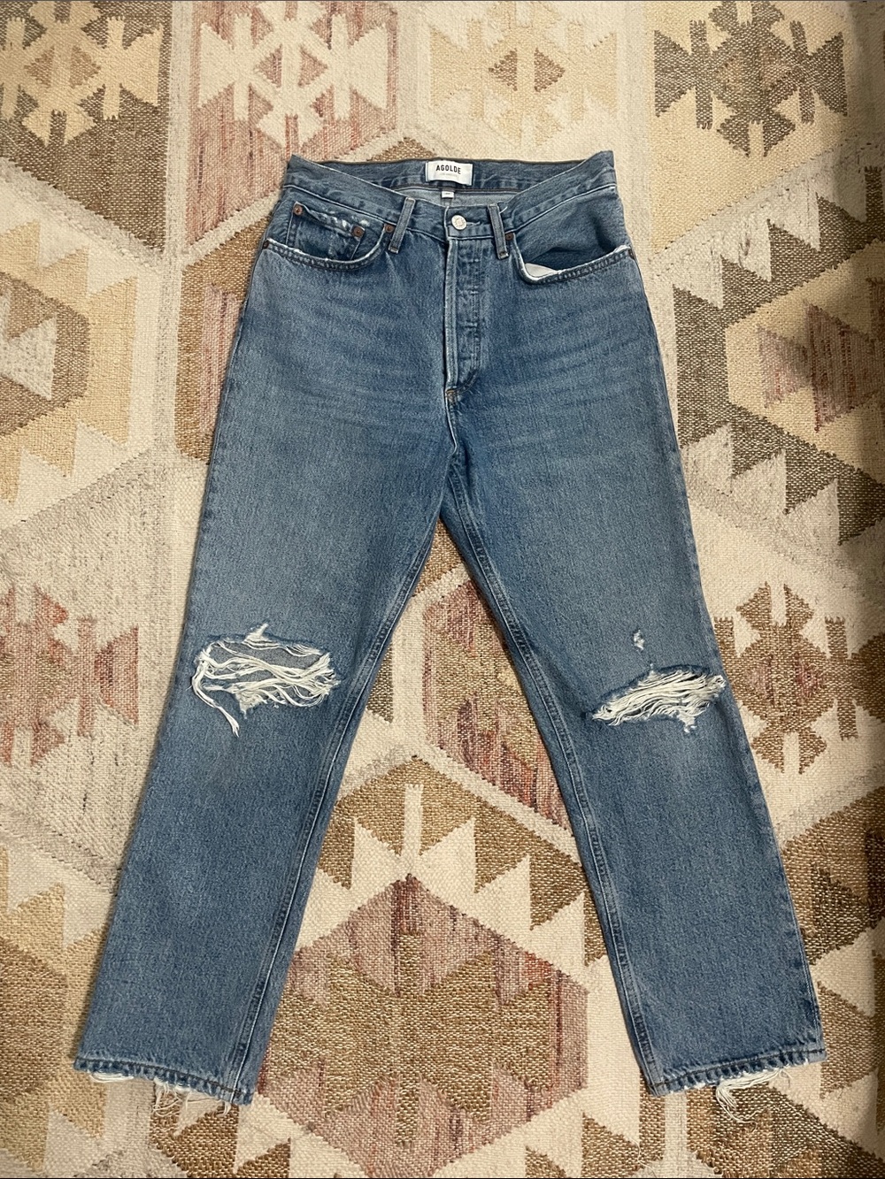 Agolde Lana Mid Rise Straight Distressed Jeans - Picture 2 of 8